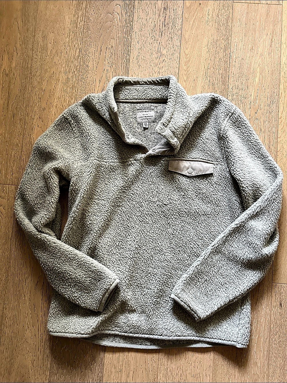 Lucky Brand Fleece Snap Jacket in Gray Large Like New